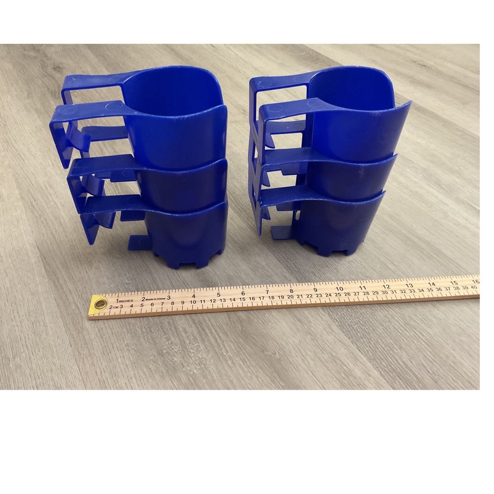 6 Pack Blue Plastic Clip On Cup Holders for 2 Inch Round Bar Pool Ladder Utility